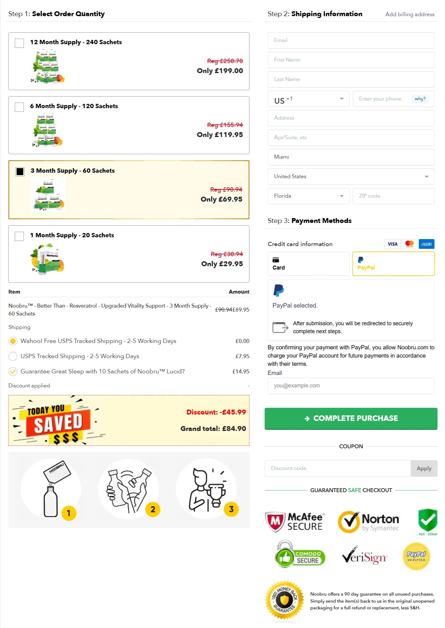 Noobru Resveratrol checkout page